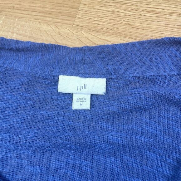 J. Jill Cardigan Sweater Womens Size M Blue Linen Open Front Beachy Coastal - Picture 4 of 8